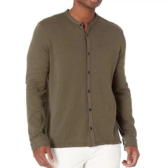 John Varvatos Joaquin Raw Hem Knit Button-Front Shirt Sweater Moss Green L - Picture 1 of 10